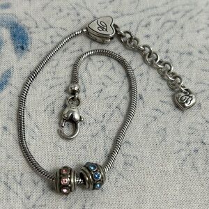 Brighton Heart Slide Charm Bracelet with 2 Mini Spacers Silver Plated 7" to 8"